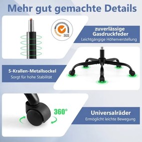 Cadeira ergonómica para computador com apoio para os pés retrátil, apoio lombar ajustável e apoios para os braços, cor preta