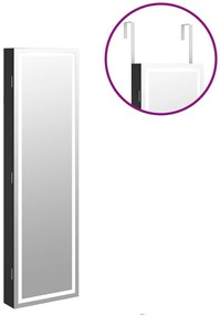 Móvel para joias de parede espelhado com luzes LED preto
