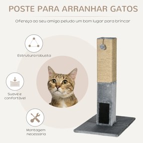 Arranhador para Gatos 79 cm com Bola Suspensa e Poste de Sisal 59,5x39x79 cm Cinza e Bege