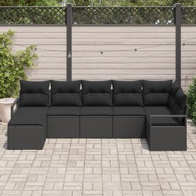 Conjunto de Sofá de Jardim vidaXL com Almofadas Preto Rattan Poliéster