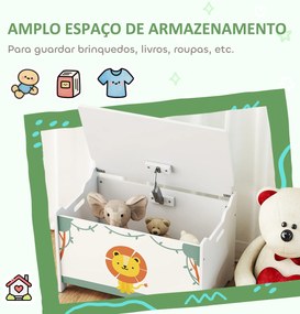 Baú Brinquedos Infantil 53 L Caixa de Arrumação Brinquedos com Tampa Rebatível e Pistão a Gás 60x37x39 cm Verde