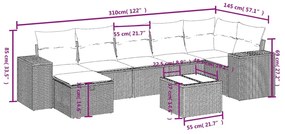 8 pcs conj. sofás jardim c/ almofadões vime PE bege misturado