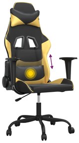 Cadeira gaming massagens couro artificial preto e dourado