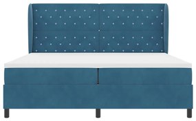 Cama Box com Colchão Azul Escuro 200x200 cm em Veludo