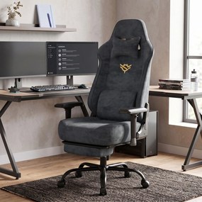 Cadeira de gaming em imitação de camurça com apoios de braços 4D, apoio para os pés e mola ensacada, até 200 kg, cinzento antracite
