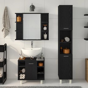 Conjunto de Móveis para Casa de Banho de 3 Peças Carvalho Preto Madeir