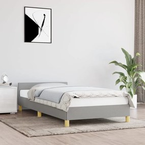 Estrutura de cama c/ cabeceira tecido 90x190 cm cinza-claro