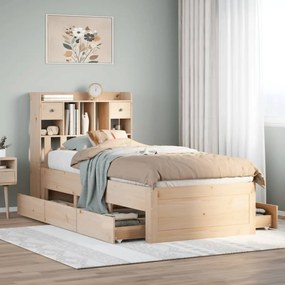 vidaXL Cama com estante sem colchão 90x190 cm pinho maciço