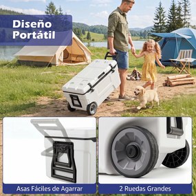 Geleira Portátil com Rodas, 74,5 x 41 x 40,5 cm, Capacidade de 50 L, Branco