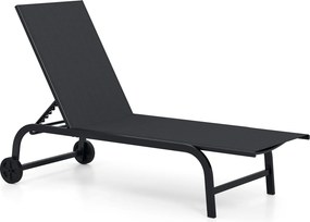 Espreguiçadeira de Jardim com Rodas, 190-164 x 69 x 36-101 cm, Encosto Ajustável em 6 Posições, Preto