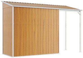 Abrigo de jardim c/ alpendre 277x110,5x181cm aço castanho-claro