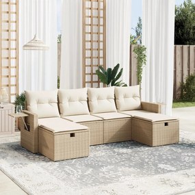 6 pcs conjunto de sofás p/ jardim com almofadões vime PE bege