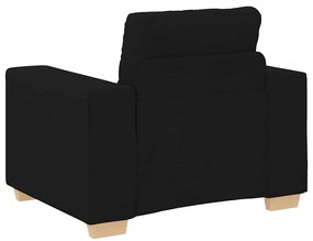Conjunto de Sofá de 3 Peças com Almofadas em Tecido Preto