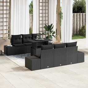 vidaXL Conjunto de Sofás de 7 Peças para Jardim com Almofadas Rattan Preto