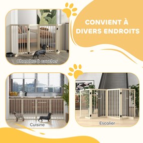Barreira de segurança modular e dobrável para animais de estimação  206 x 35,5 x 76 cm com pé de apoio, madeira maciça, acabamento em madeira natural