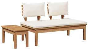 vidaXL Banco de jardim 2 pcs Creme e Marrom Madeira de teca maciça