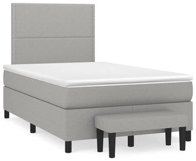 vidaXL Cama boxspring com colchão 120x190 cm tecido cinzento-claro