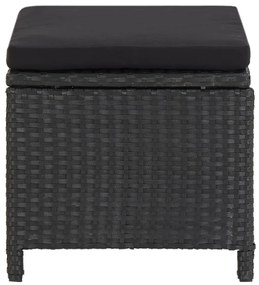Bancos de jardim 4 pcs com almofadões vime PE preto