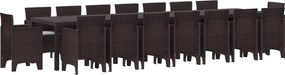 vidaXL Conjunto de Jantar para Jardim com Almofadas 17 pcs Castanho PP
