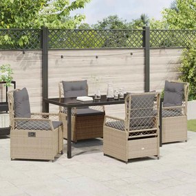 Conjunto de Jantar de Jardim 5 Peças Bege em Rattan Sintético