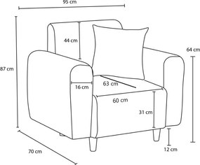 Conjunto de Sofás Noya – Creme – 3 Lugares: 220x87x70 cm, 1 Lugar: 95x
