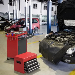 Armário de ferramentas removível para garagem com rodas com trava, estofamento ajustável e forro antiderrapante 59 x 28 x 102 cm Vermelho +Preto