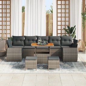 Conjunto de Sofás de Jardim de 10 Peças com Almofadas Cinzento Rattan