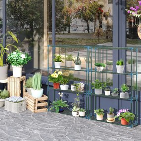 Conjunto de 2 prateleiras para flores em aço, com 4 níveis, para interior e exterior, suporte para plantas 70 x 27 x 110 cm, verde