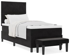 Cama Box Spring com Colchão e Banco Preto 90x190 cm Veludo