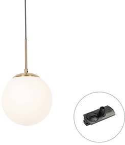 Candeeiro suspenso Art Deco dourado com vidro opalino incl. adaptador de calha preto monofásico - Iconic Flore Art Deco