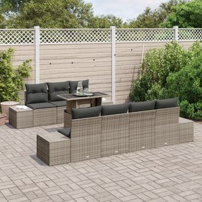 Conjunto de Sofá de Jardim de 8 Peças com Almofadas Cinza de Rattan