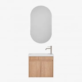 Conjunto De Móvel De Casa De Banho Suspenso Em Madeira Com Lavatório Integrado Narek Castanho Fresno & Ovalado Com Armazenamento Preto - Sklum