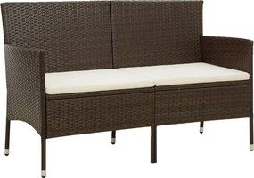 vidaXL Sofá de jardim de 3 lugares com almofadão vime PE castanho
