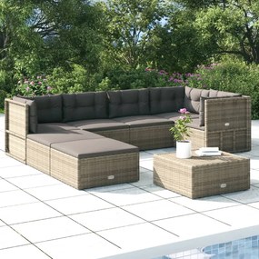 vidaXL 7 pcs conjunto lounge de jardim c/ almofadões vime PE cinzento