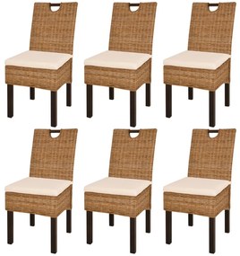 Cadeiras de jantar, 6 pcs, vime Kubu madeira de mangueira