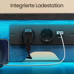 Secretária com iluminação LED, 2 tomadas CA e 2 portas USB 55 x 135 x 90 cm e com suporte para monitor Preta