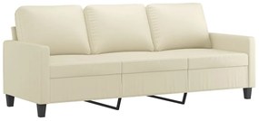 Sofá 3 lugares c/ apoio pés 180 cm couro artificial cor creme