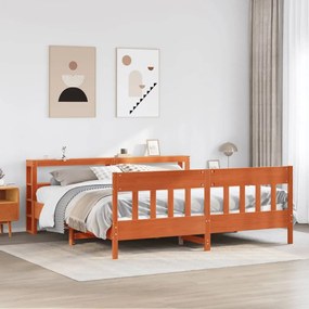 Cama sem colchão 200x200 cm pinho maciço castanho-mel