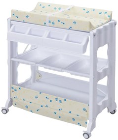 Banheira de Banho para Bebés Mesa de Mudança de Banho com Prateleira de Arrumação de Rodas com Bandeja 85 x 70 x 92 cm Bege