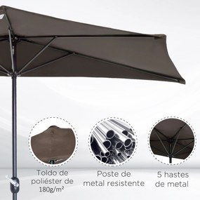 Outsunny Chapéu de Sol Semicircular 269x138x236cm Chapéu de Sol à Manivela para Jardim Terraço Pátio Piscina Café