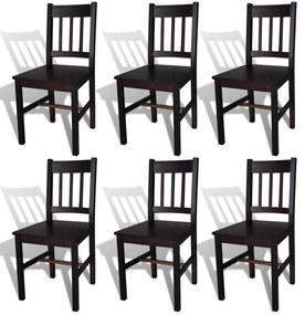 Cadeiras de jantar 6 pcs madeira de pinho castanho-escuro