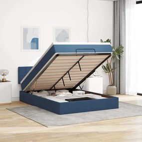 vidaXL Cama Otomana com Colchão & LEDs Azul 140x190cm Tecido