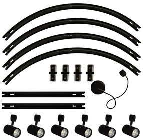 Sistema de iluminação de trilho moderno com 6 focos pretos, monofásico, oval 100cm - Iconic Jeana
