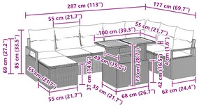Conjunto de Sofá de Jardim vidaXL de 9 peças com Almofadas Cinza Vime