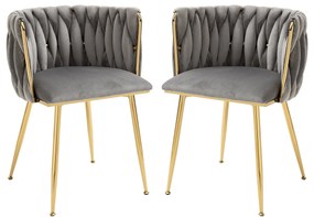 Conjunto de 2 Cadeiras de Jantar em Veludo com Pés de Metal Ferro,54x52x72cm, Cor Cinza