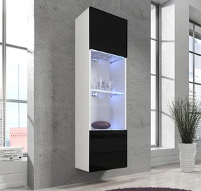 Vitrine Alta Vilela – 40x170 cm – Branco e Preto com Porta Curva e LED