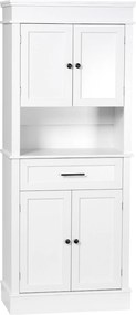 HOMCOM Armário de Cozinha com 4 Portas 1 Gaveta e Prateleira Aberta para Sala de Estar Sala de Jantar 74x39,5x183cm Branco | Aosom Portugal