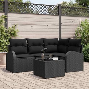 vidaXL Conjunto de Sofá de Jardim com almofada 5 pcs Preto vime PE