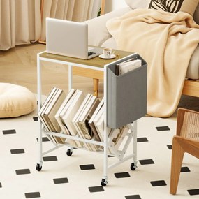 Suporte para gira-discos com armazenamento 49,5 x 30 x 64 cm para discos de vinil e revistas com rodas natural