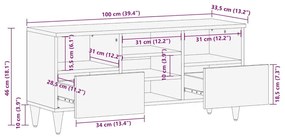 Móvel de TV 100x33,5x46 cm madeira de mangueira maciça